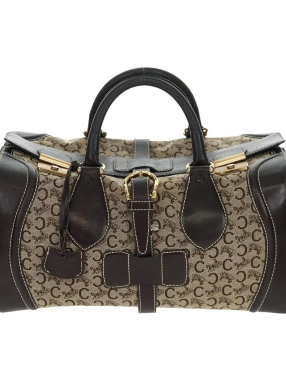 CELINE C Sulky Boston Bag Canvas Brown Gold - Picture 9 of 16